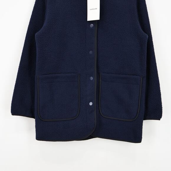NWT Everlane The Teddy Fleece Sherpa Liner Longline Jacket Navy Blue Size XS - Picture 9 of 12